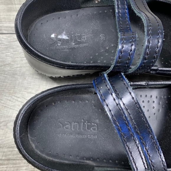 Sanita Blue / Black Leather Mary Jane Women’s Clogs Shoes Size 39 Euro, 8-8.5 US - Picture 9 of 9